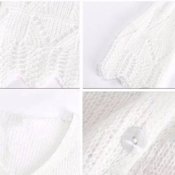 Shea Knit Fall Cardigan Loose Sweater, White - Picture 4 of 4